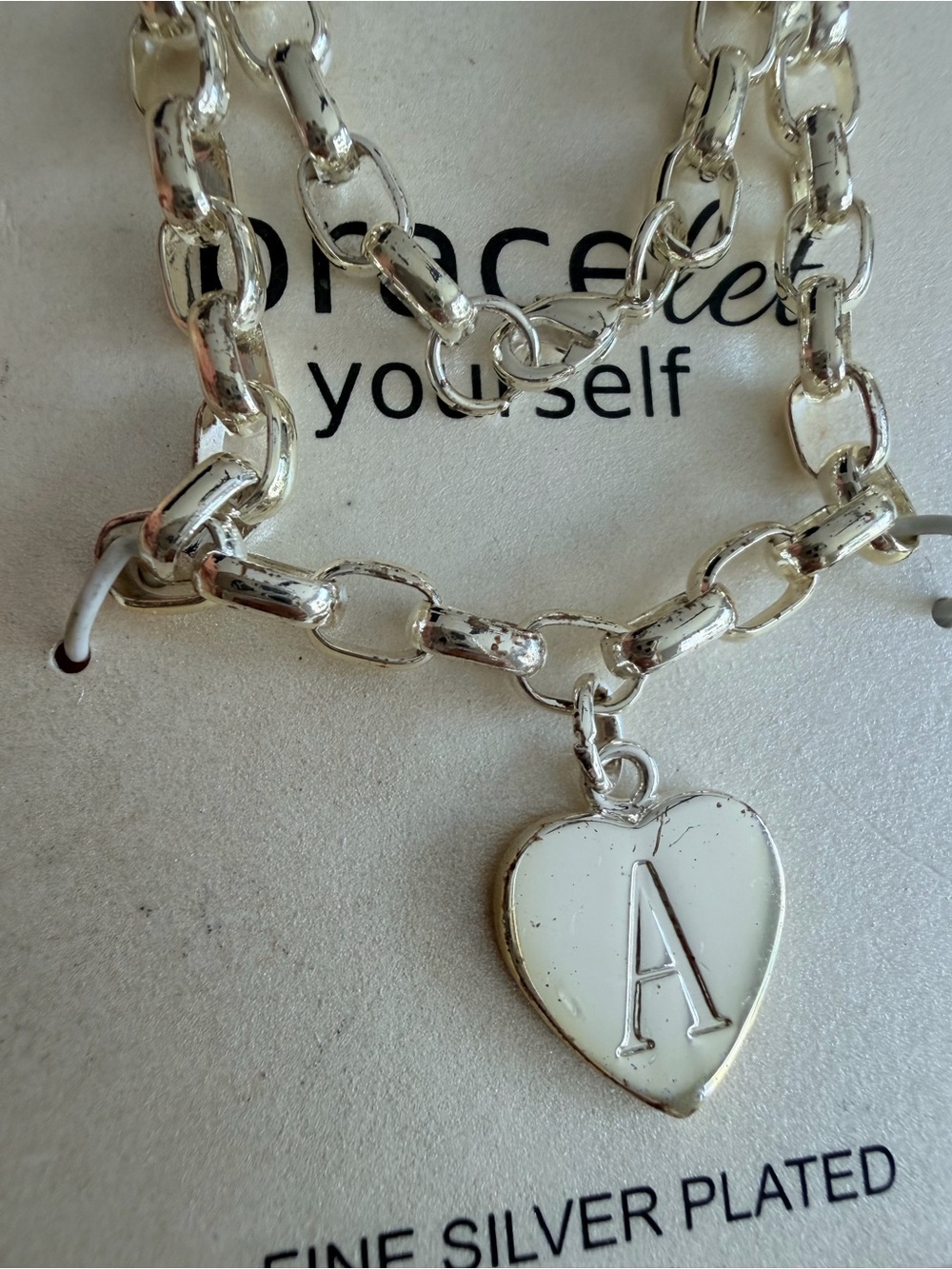 Silver Plated Heart Initial 'A' Bracelet - Fine Silver Plated